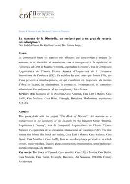 La Mansana De La Discòrdia, Un Projecte Per a Un Grup De Recerca Interdisciplinari Dra