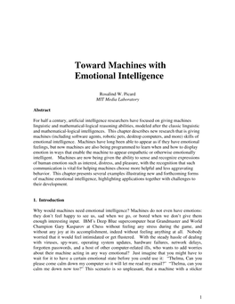 Toward Machines with Emotional Intelligence