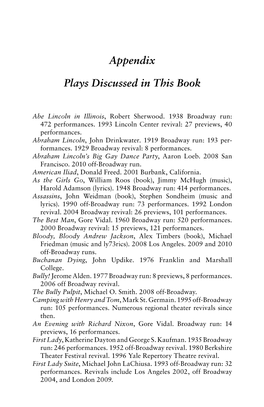 Appendix Plays Discussed in This Book