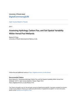 Assessing Hydrology, Carbon Flux, and Soil Spatial Variability Within Vernal Pool Wetlands