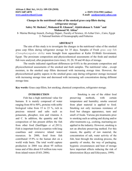 Changes in the Nutritional Value of the Smoked Grass Carp Fillets During Refrigerator Storage Sabry M. Shehata , Mohamed H