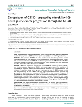 Deregulation of CSMD1 Targeted by Microrna-10B Drives Gastric