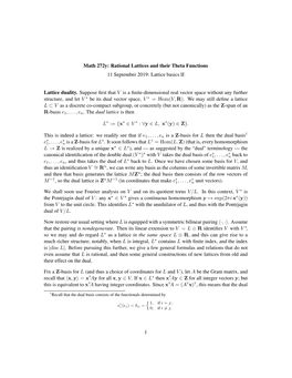 Lattice Basics II Lattice Duality. Suppose First That