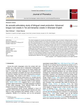 An Acoustic-Articulatory Study of Bilingual Vowel Production: Advanced Tongue Root Vowels in Twi and Tense/Lax Vowels in Ghanaian English