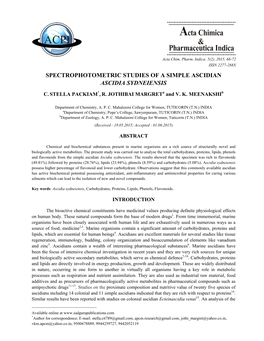 Spectrophotometric Studies of a Simple Ascidian Ascidia Sydneiensis