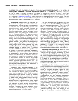 Martian Impact Crater Database : Towards a Complete Dataset of D>100M and Automatic Identification of Secondary Craters Clusters