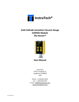 Cold Cathode Ionization Vacuum Gauge CCM501 Module the Hornet Instruction Manual