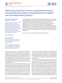 Different Age Distribution Between Campylobacteriosis and Nontyphoidal Salmonellosis in Hospitalized Korean Children with Acute Inflammatory Diarrhea