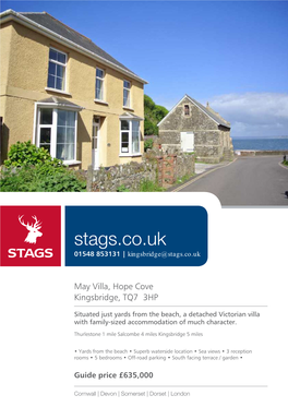 Stags.Co.Uk 01548 853131 | Kingsbridge@Stags.Co.Uk