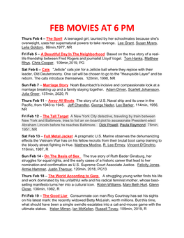 Feb Movies at 6 Pm