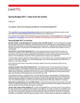 Spring Budget 2017—Views from the Market