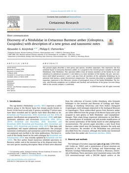 Discovery of a Nitidulidae in Cretaceous Burmese Amber (Coleoptera, Cucujoidea) with Description of a New Genus and Taxonomic Notes