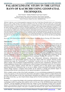 Palaeoclimatic Study in the Little Rann of Kachchh Using Geospatial