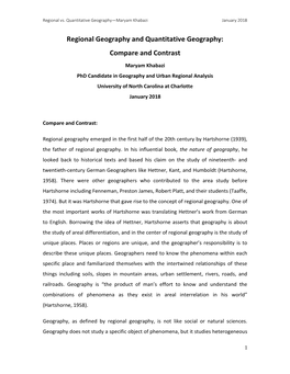 Regional Geography and Quantitative Geography: Compare and Contrast