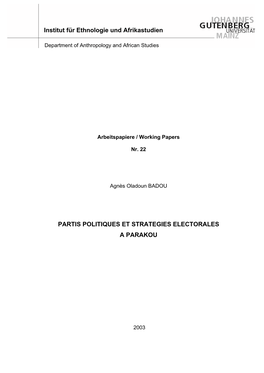 Partis Politiques Et Strategies Electorales a Parakou