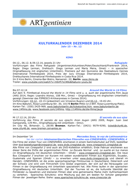 KULTURKALENDER DEZEMBER 2014 Jahr 15 – Nr