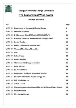 Memorandum Submitted by the Department of Energy and Climate Change (WIND 01)