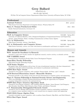 Grey Ballard Ballard@Wfu.Edu PO Box 7311 • Computer Science Department • Wake Forest University • Winston Salem, NC 27106