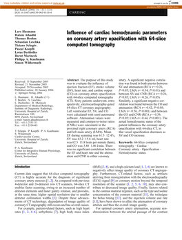 Influence of Cardiac Hemodynamic Parameters on Coronary Artery