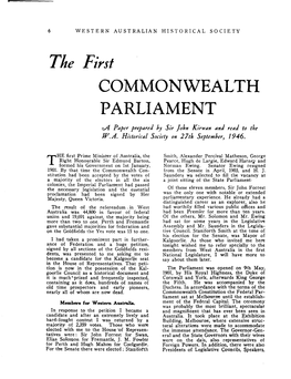 COMMONWEALTH PARLIAMENT Ca Paper Prepared by Sir John Kirwan and Read to the IVA