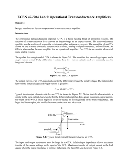 ECEN 474/704 Lab 7: Operational Transconductance Amplifiers