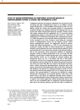 Effect of Sodium Nitroprusside on Complement Activation Induced by Cardiopulmonary Bypass: a Clinical and Experimental Study