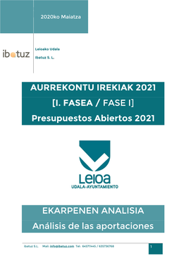 AURREKONTU IREKIAK 2021 [I. FASEA / FASE I] Presupuestos Abiertos 2021