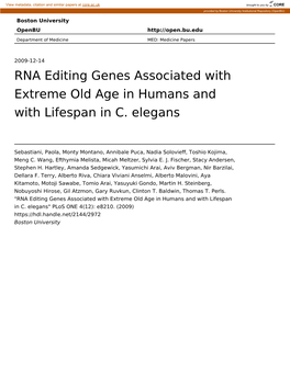 RNA Editing Genes Associated with Extreme Old Age in Humans and with Lifespan in C