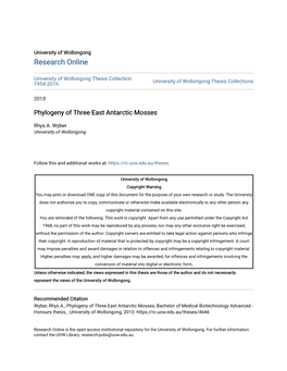 Phylogeny of Three East Antarctic Mosses