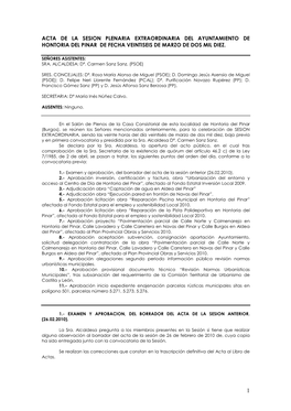 Acta De La Sesion Plenaria Extraordinaria Del Ayuntamiento De Hontoria Del Pinar De Fecha Veintiseis De Marzo De Dos Mil Diez