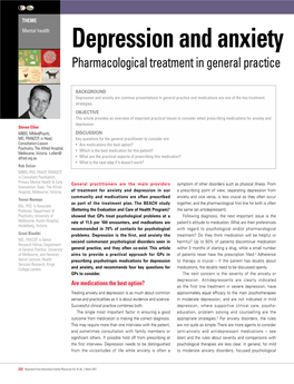 Depression and Anxiety Pharmacological Treatment in General Practice