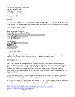 NRC-2021-000027, Request for Copies of All Dissent Channel