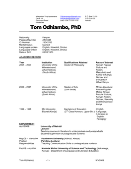 Tom Odhiambo, Phd