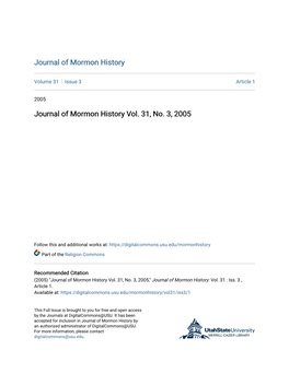 Journal of Mormon History Vol. 31, No. 3, 2005