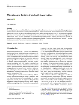 Affirmation and Denial in Aristotle's De Interpretatione