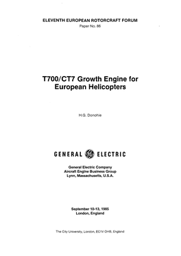 T700/CT7 Growth Engine for European Helicopters