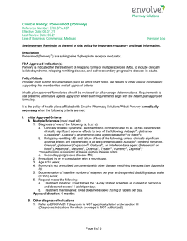 Ponesimod (Ponvory) Reference Number: ERX.SPA.437 Effective Date: 06.01.21 Last Review Date: 05.21 Line of Business: Commercial, Medicaid Revision Log