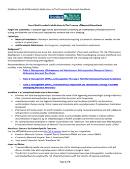 Use of Antithrombotic Medications in the Presence of Neuraxial Anesthesia