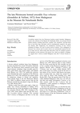 The Late Pleistocene Horned Crocodile Voay Robustus (Grandidier & Vaillant, 1872) from Madagascar in the Museum F�R Naturkunde Berlin