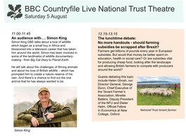 BBC Countryfile Live National Trust Theatre Saturday 5 August