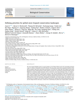 Defining Priorities for Global Snow Leopard Conservation Landscapes T ⁎ Juan Lia,B,K, , Byron V