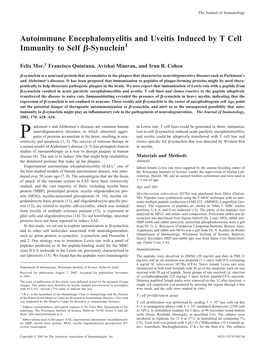 Autoimmune Encephalomyelitis and Uveitis Induced by T Cell Immunity to Self ␤-Synuclein1