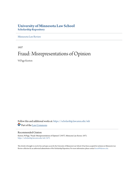 Fraud: Misrepresentations of Opinion W.Page Keeton