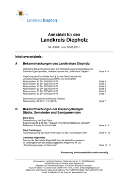 Amtsblatt Für Den Landkreis Diepholz