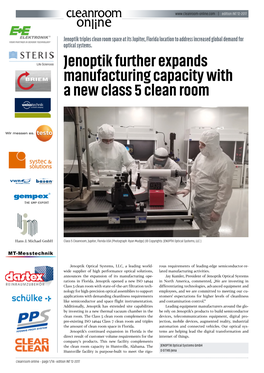 Jenoptik Further Expands Manufacturing Capacity with a New Class 5 Clean Room