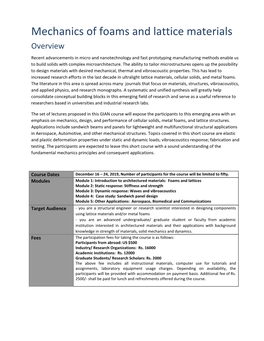 Mechanics of Foams and Lattice Materials Overview