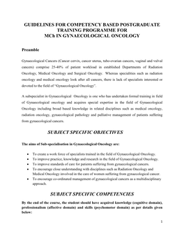 GUIDELINES for COMPETENCY BASED POSTGRADUATE TRAINING PROGRAMME for Mch in GYNAECOLOGICAL ONCOLOGY SUBJECT SPECIFIC OBJECTIVES