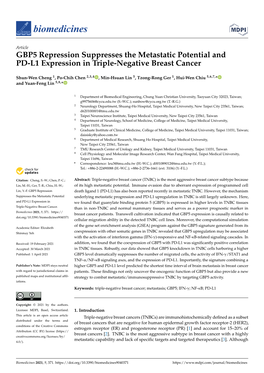 GBP5 Repression Suppresses the Metastatic Potential and PD-L1 Expression in Triple-Negative Breast Cancer