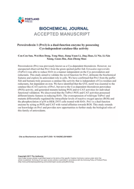 Peroxiredoxin 1 (Prx1) Is a Dual Function Enzyme by Possessing Cys