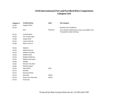 2018 International Port and Fortified Wine Competition Category List